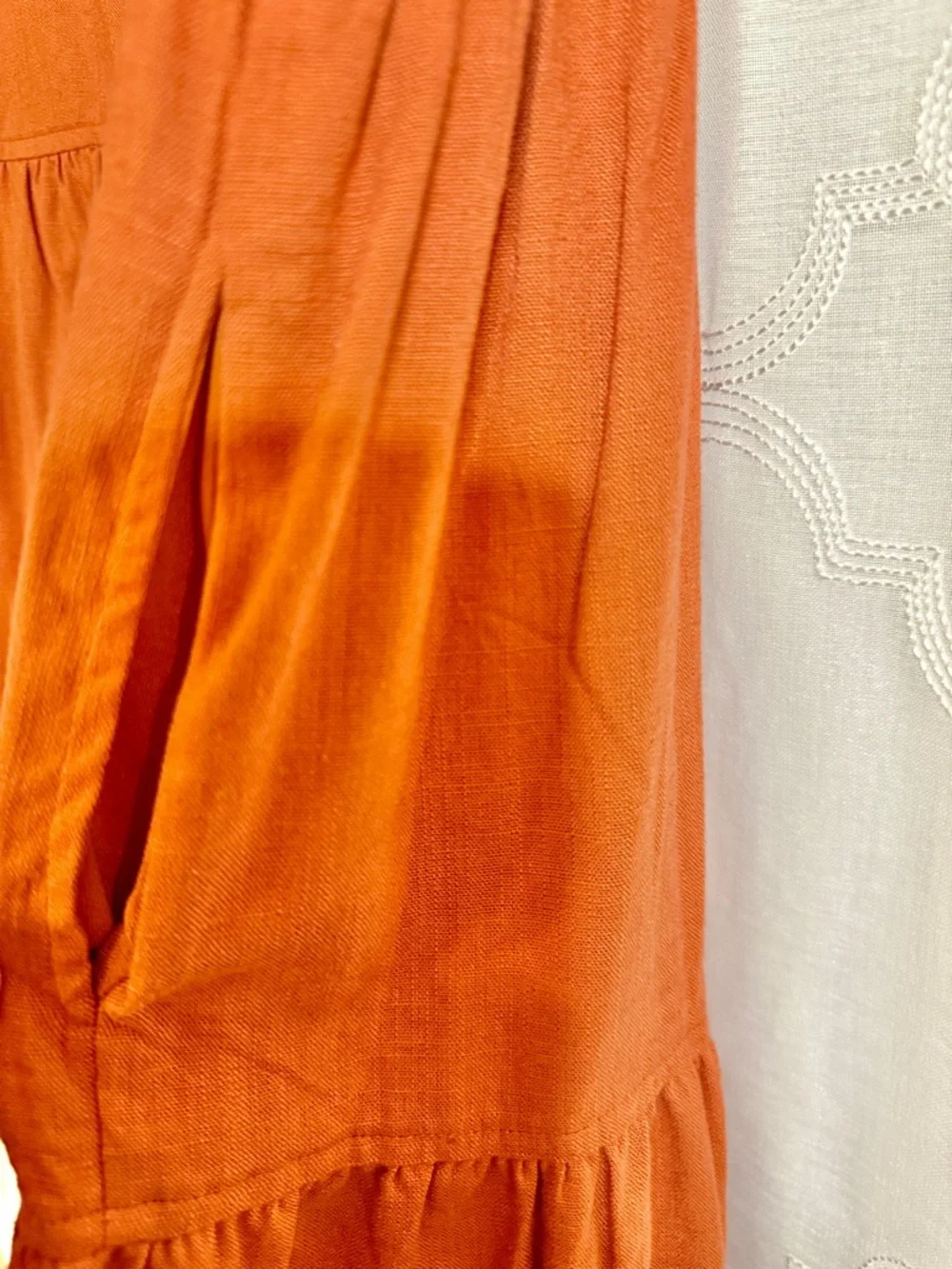 New In Rust Orange Tiered Dress| Ruffle Sleeve Mini Dress | Boho Casual | Size L - Picture 5 of 8